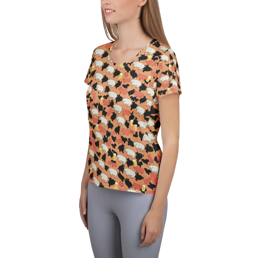 Porcine Party on Women's Athletic T-Shirt — Left