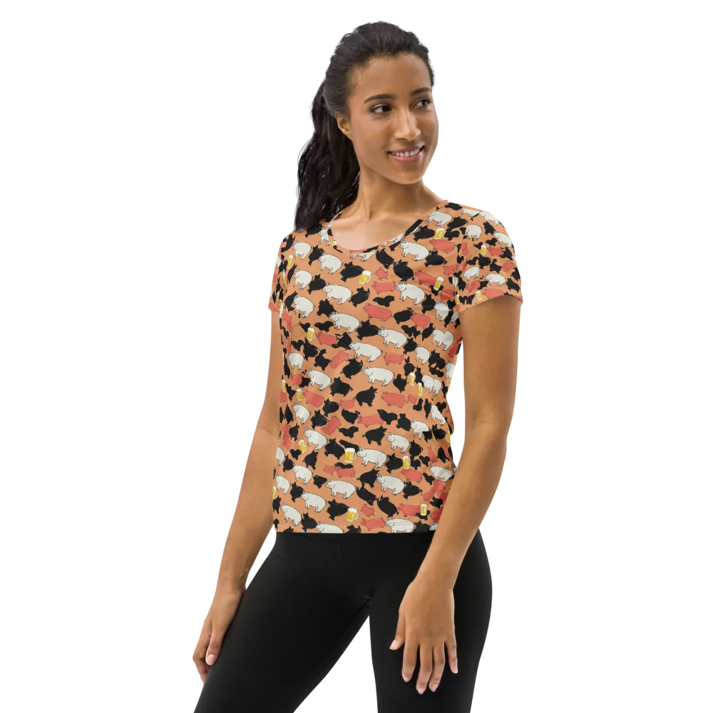 Porcine Party on Women's Athletic T-Shirt — Left