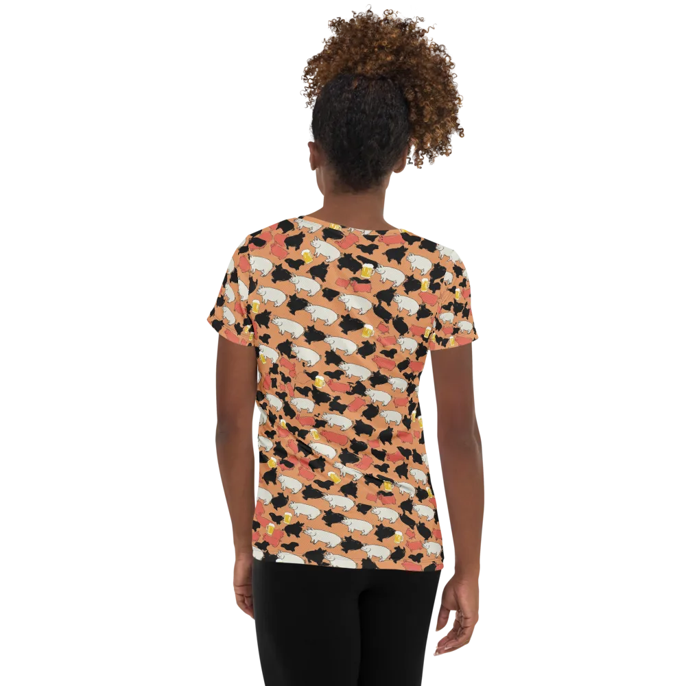 Porcine Party on Women's Athletic T-Shirt — Back