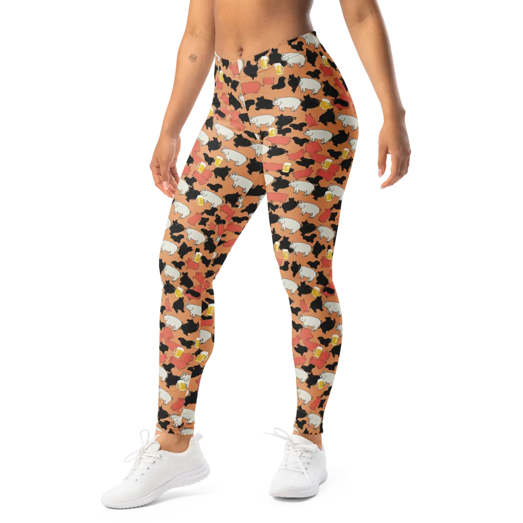 Porcine Party on Leggings — Left Front