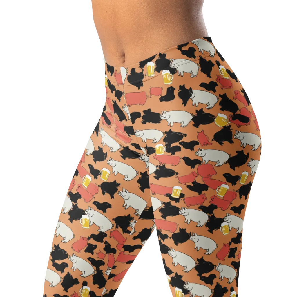 Porcine Party on Leggings — Left Front