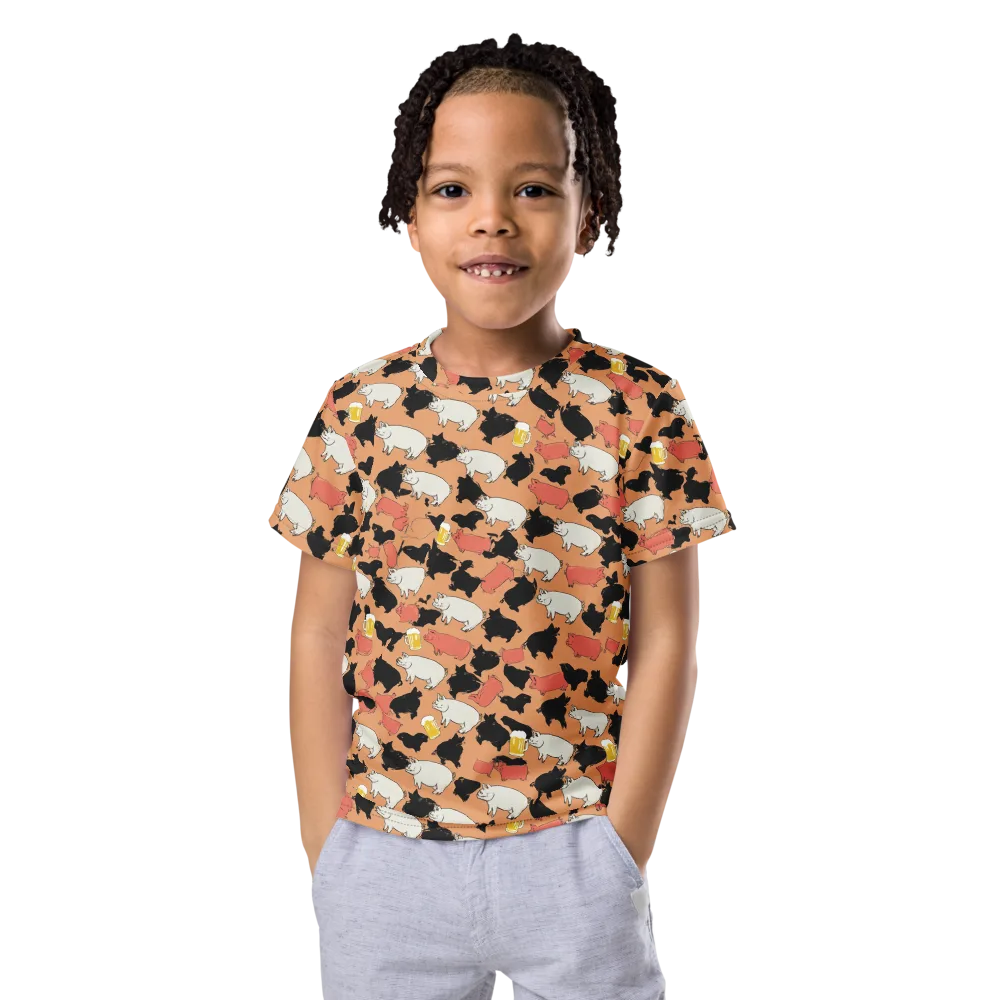 Porcine Party on Kids Crew Neck T-Shirt — Front