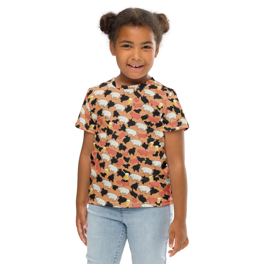 Porcine Party on Kids Crew Neck T-Shirt — Front