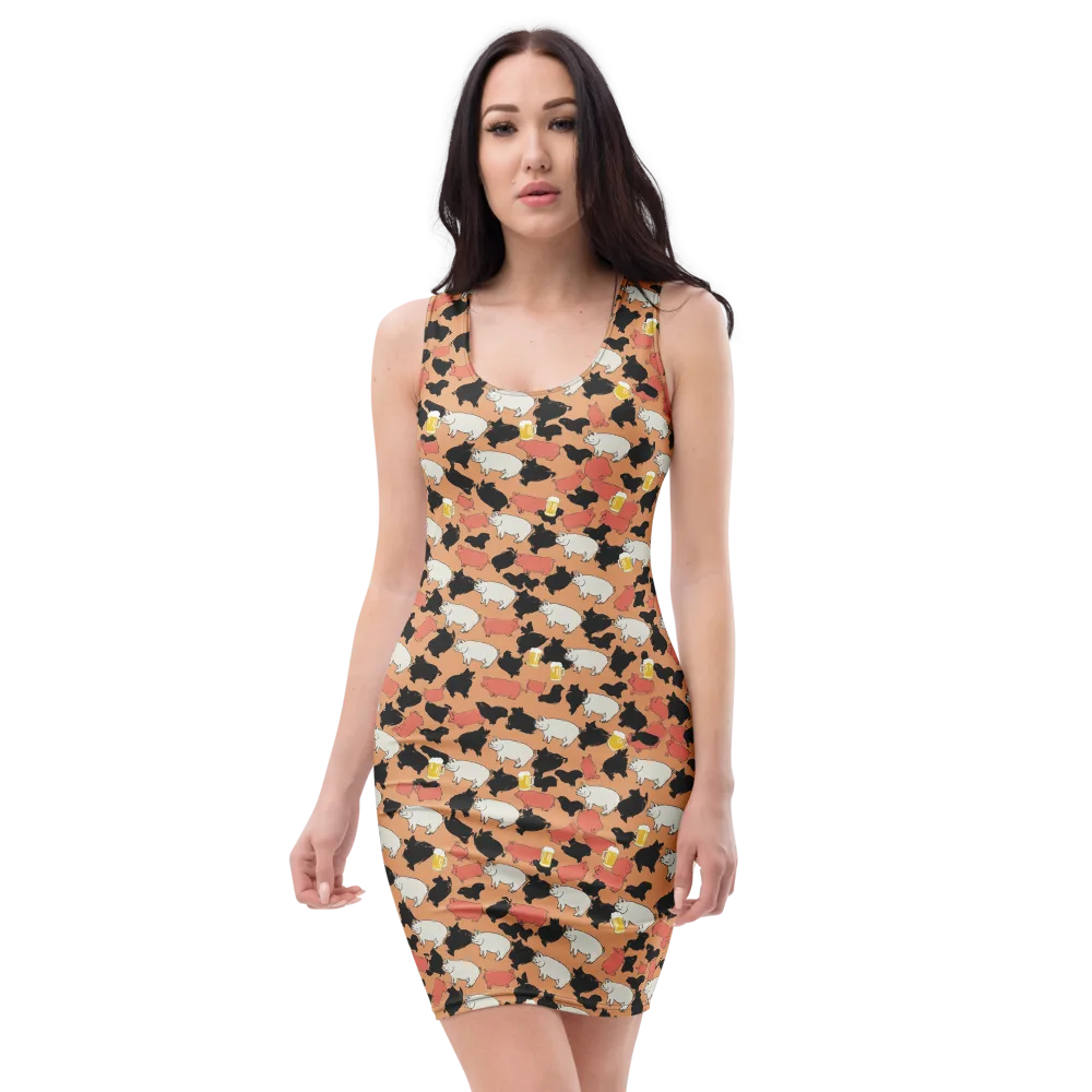 Porcine Party on Bodycon Dress — Front