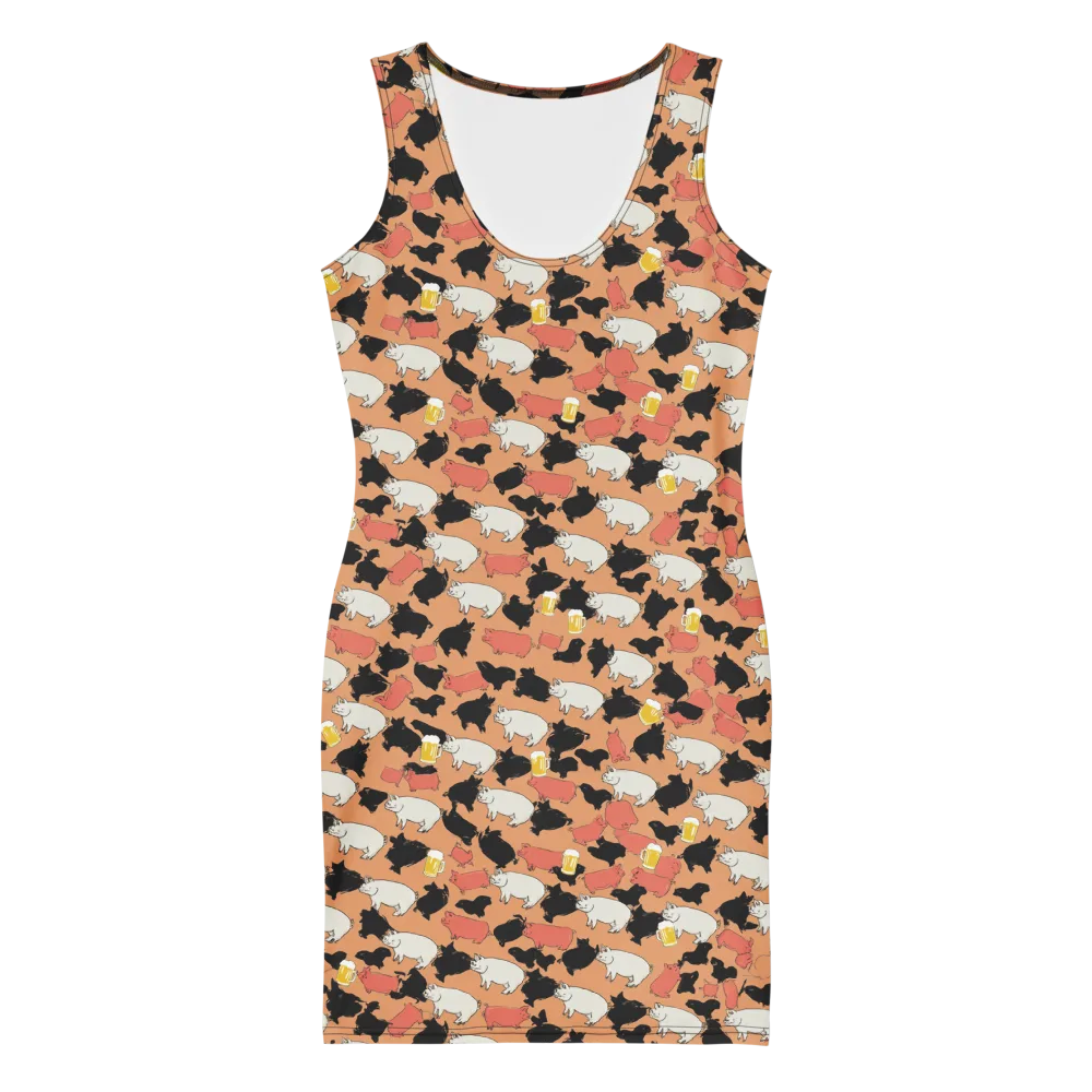Porcine Party on Bodycon Dress — Front