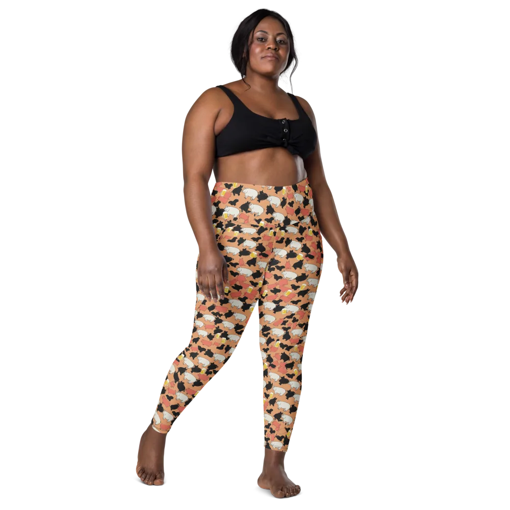 Porcine Party on Leggings with Pockets — Front