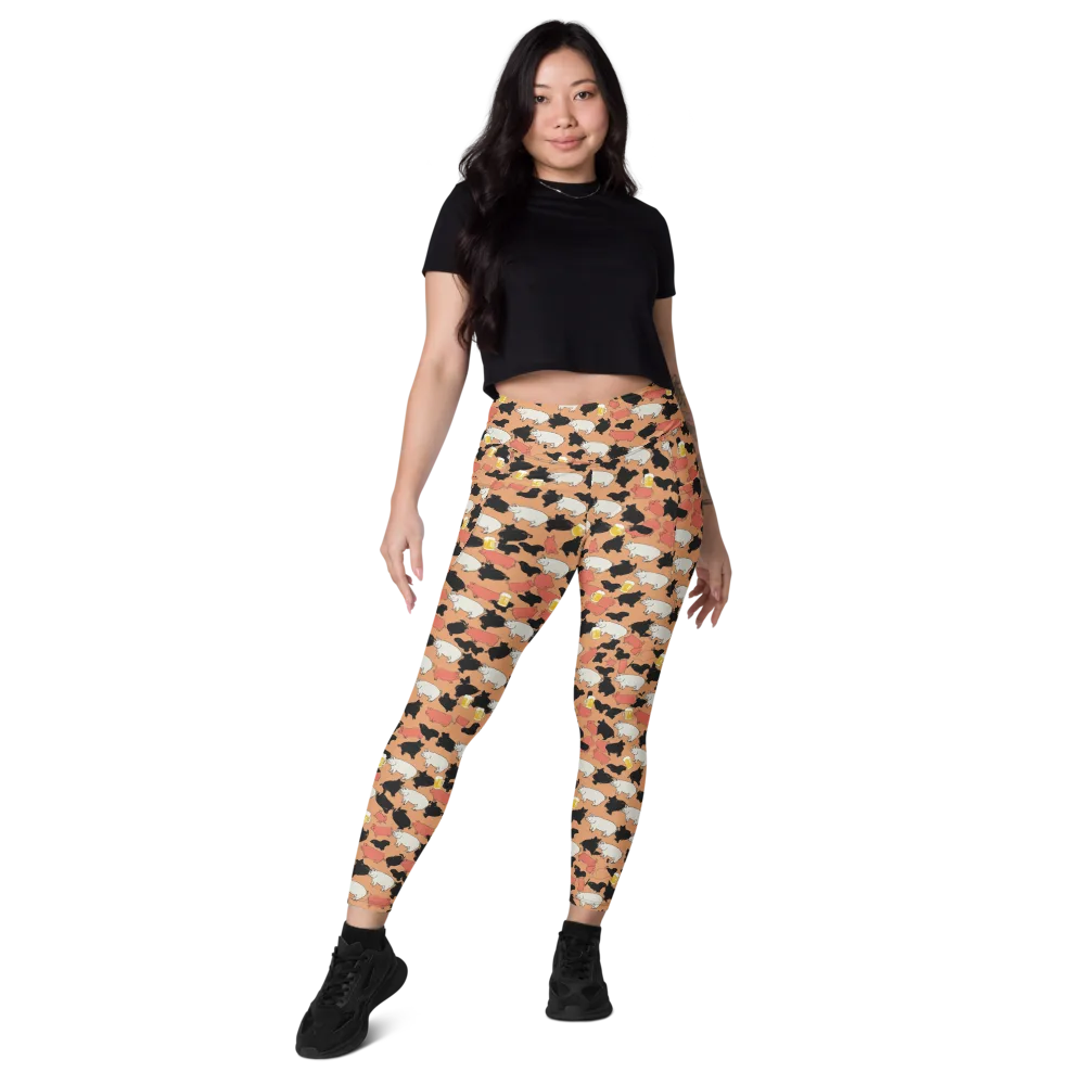 Porcine Party on Leggings with Pockets — Front
