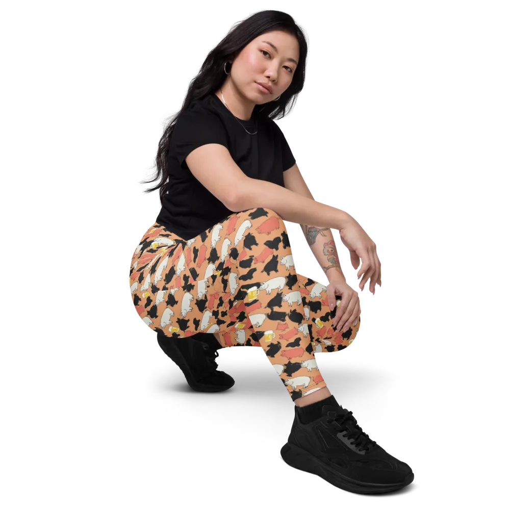 Porcine Party on Leggings with Pockets — Right Front