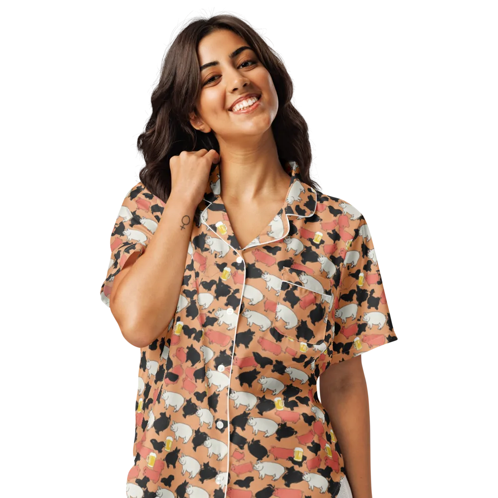 Porcine Party on Women's Short Sleeve Pajama Top — Front
