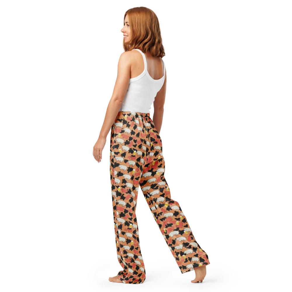 Porcine Party on Women's Pajama Pants — Back