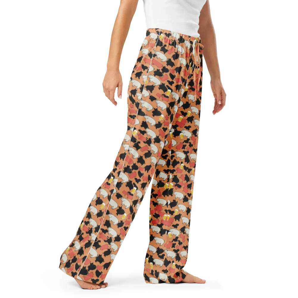 Porcine Party on Women's Pajama Pants — Right Front