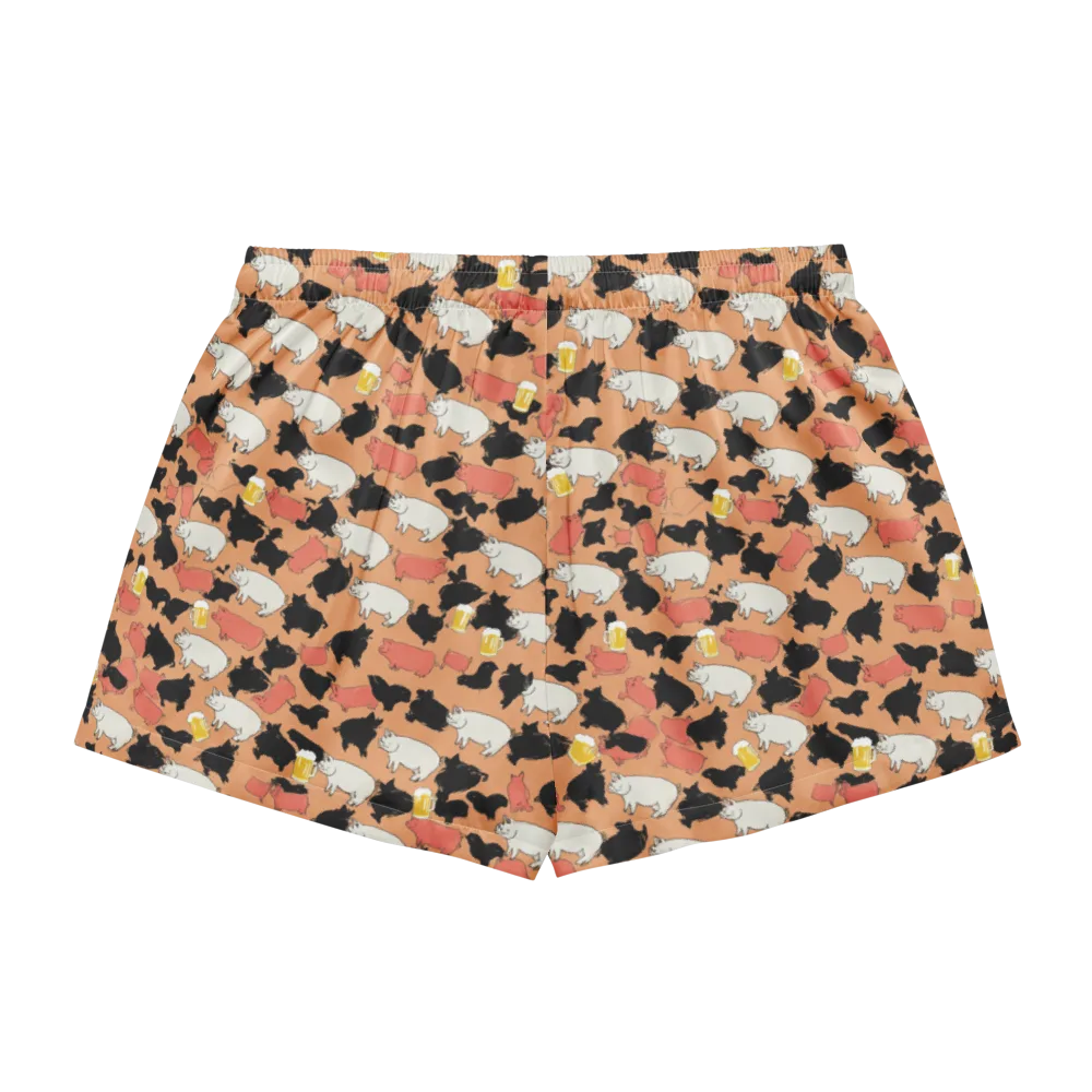 Porcine Party on Women's Pajama Shorts — Back