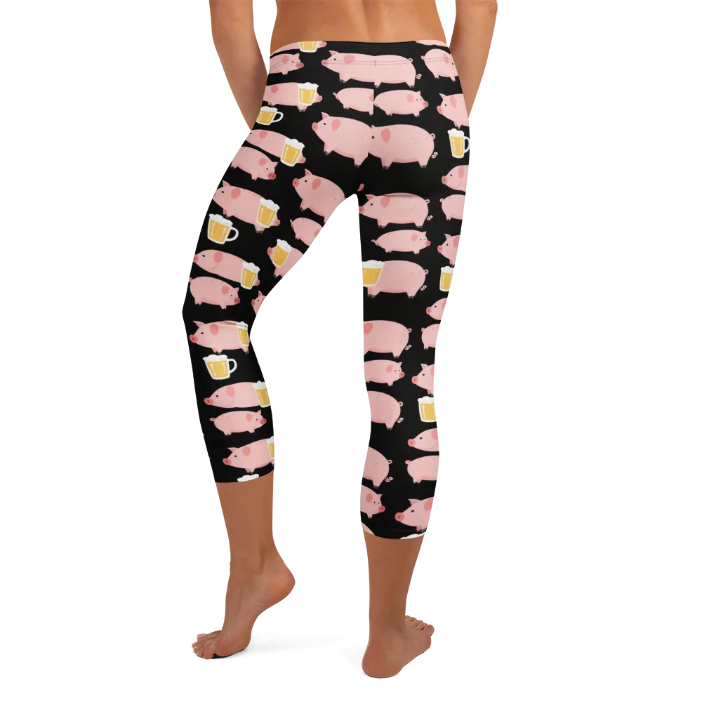 Boozy Barnyard on Capri Leggings — Back