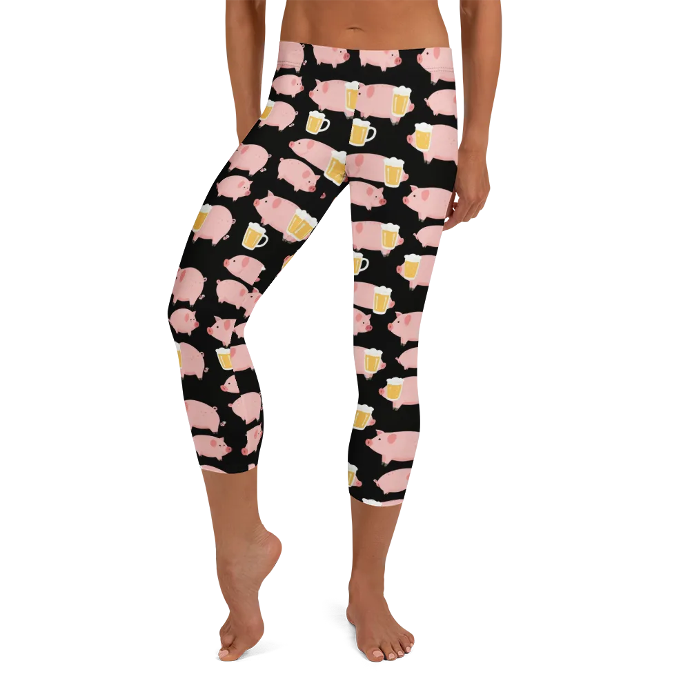 Boozy Barnyard on Capri Leggings — Front
