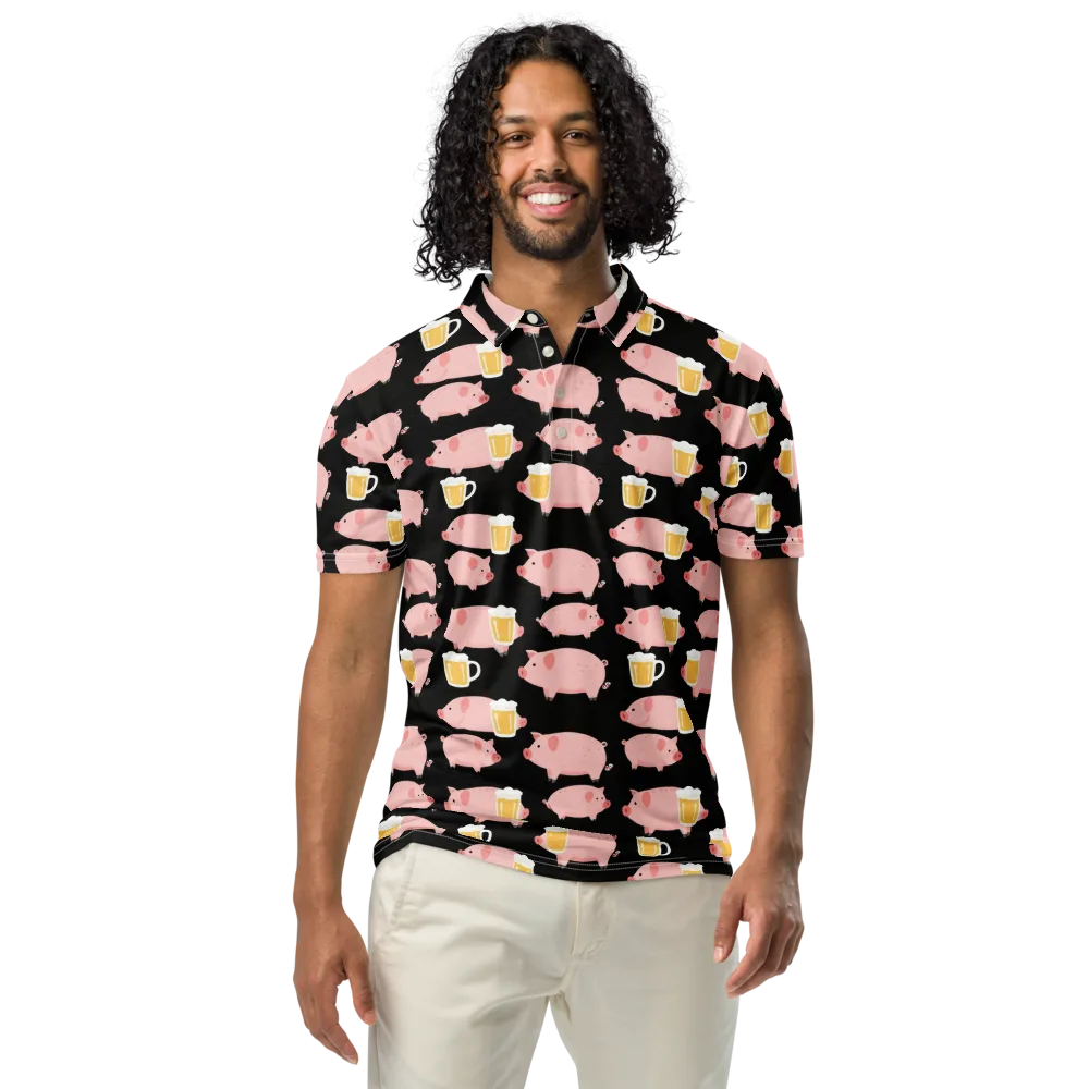 Boozy Barnyard on Men's Slim Fit Polo Shirt — Front