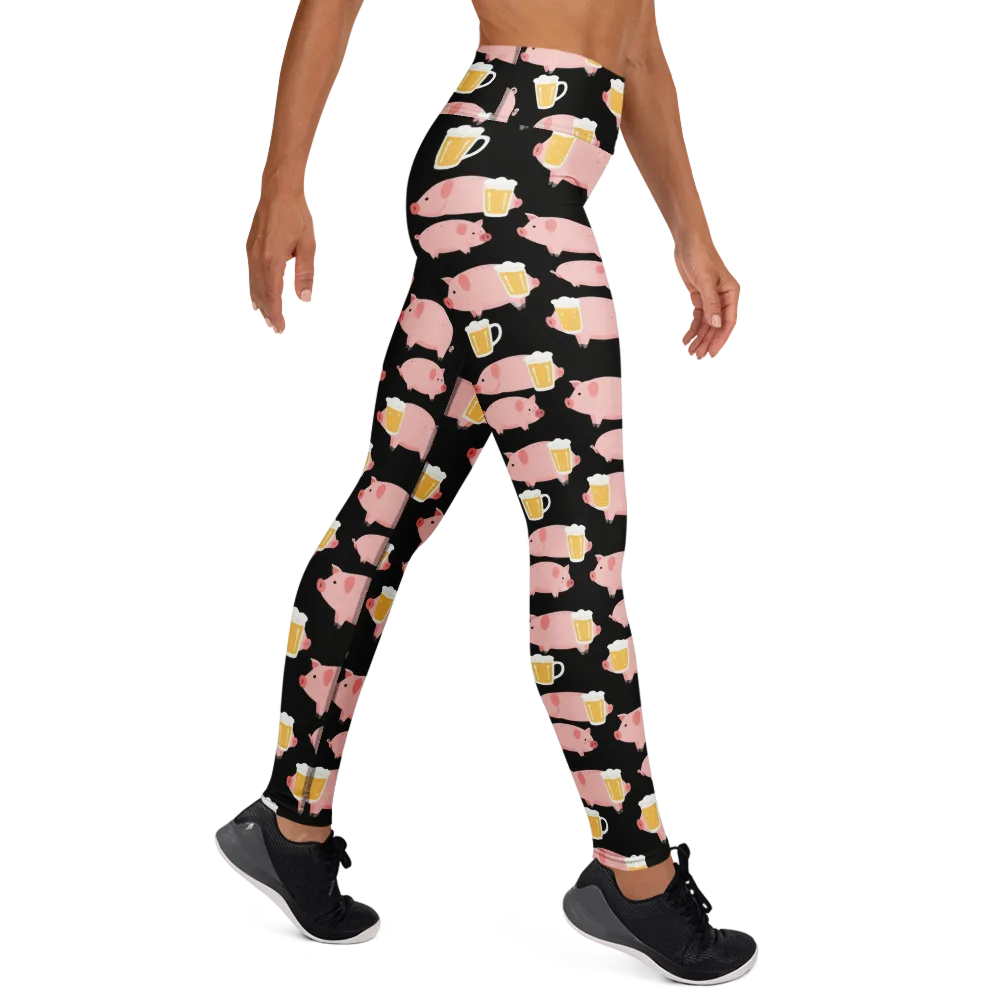 Boozy Barnyard on Yoga Leggings — Right