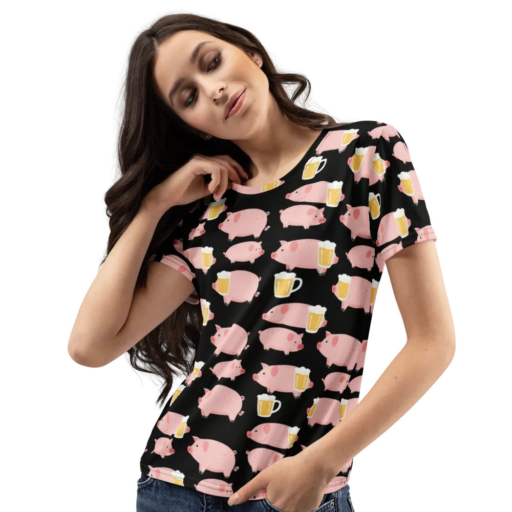 Boozy Barnyard on Women's Crew Neck T-Shirt — Left Front