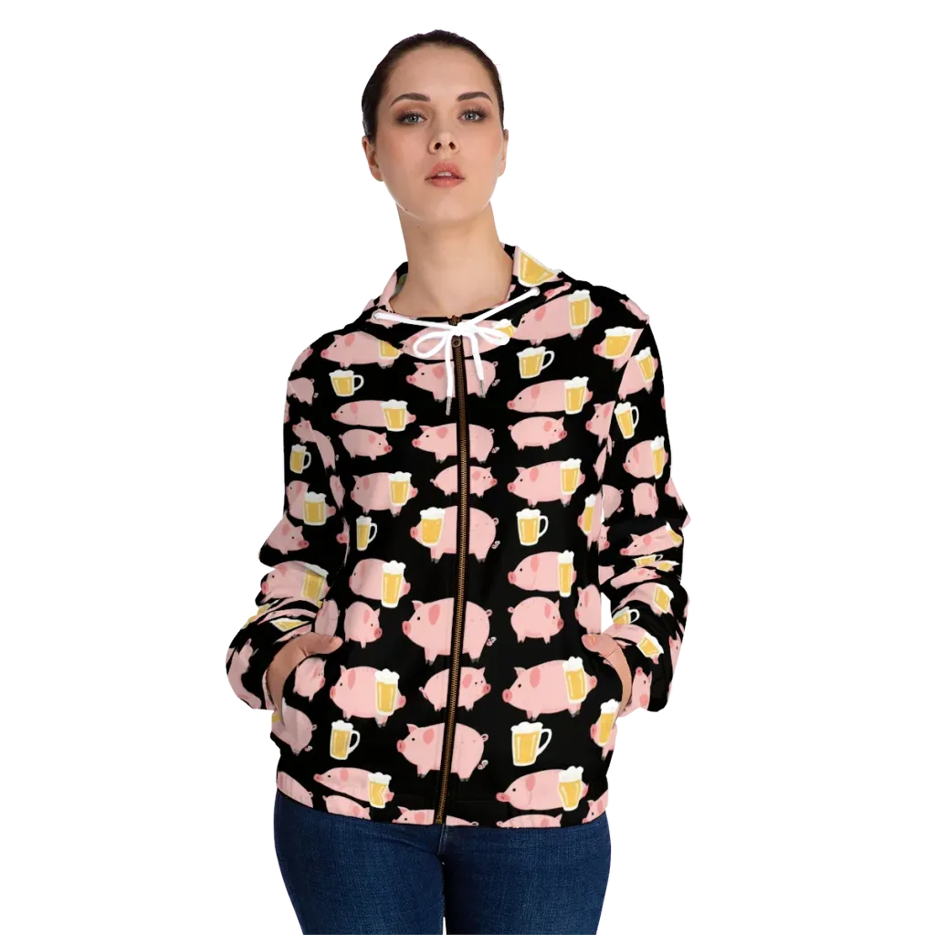 Boozy Barnyard on Women's Full-Zip Hoodie — Front On Person