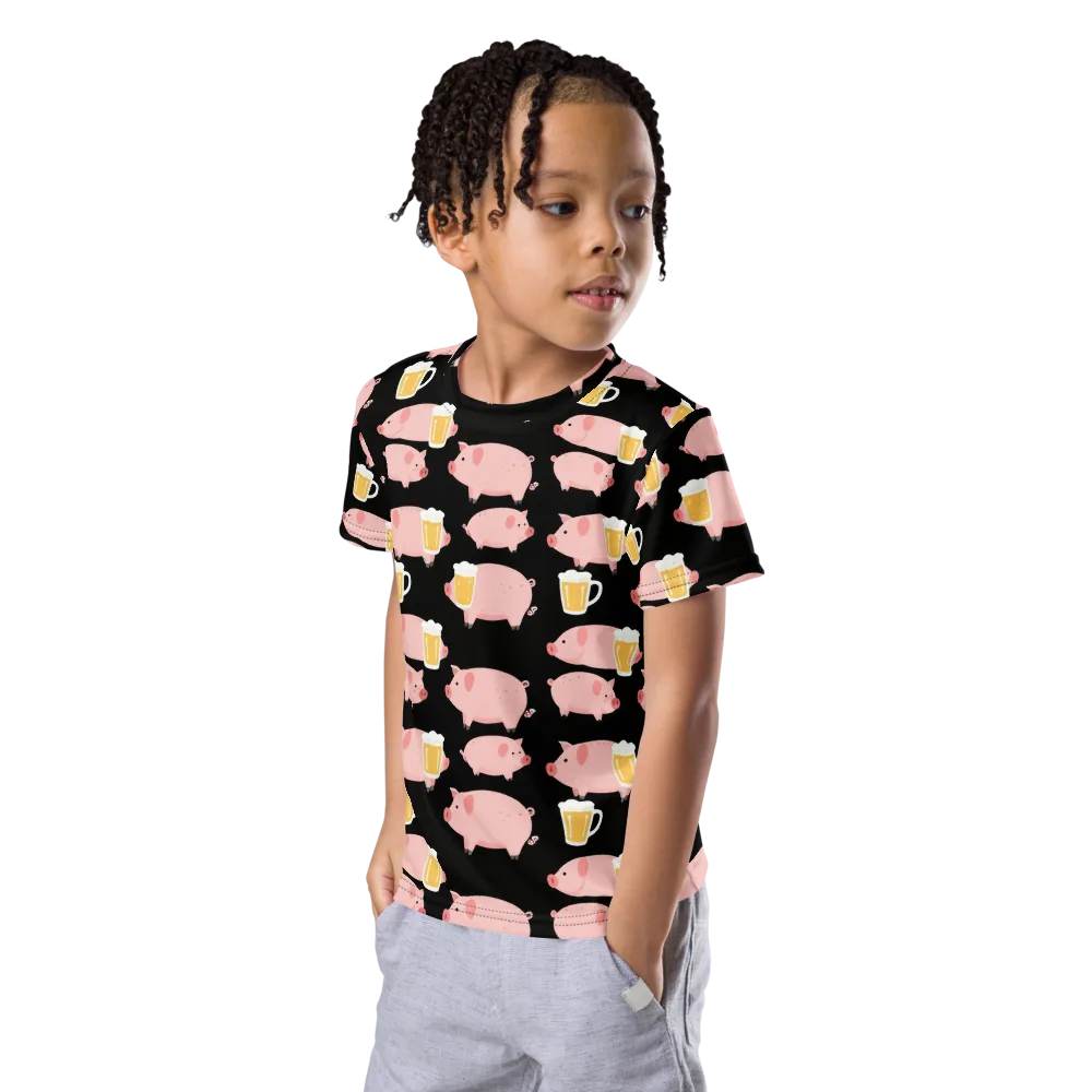 Boozy Barnyard on Kids Crew Neck T-Shirt — Left Front
