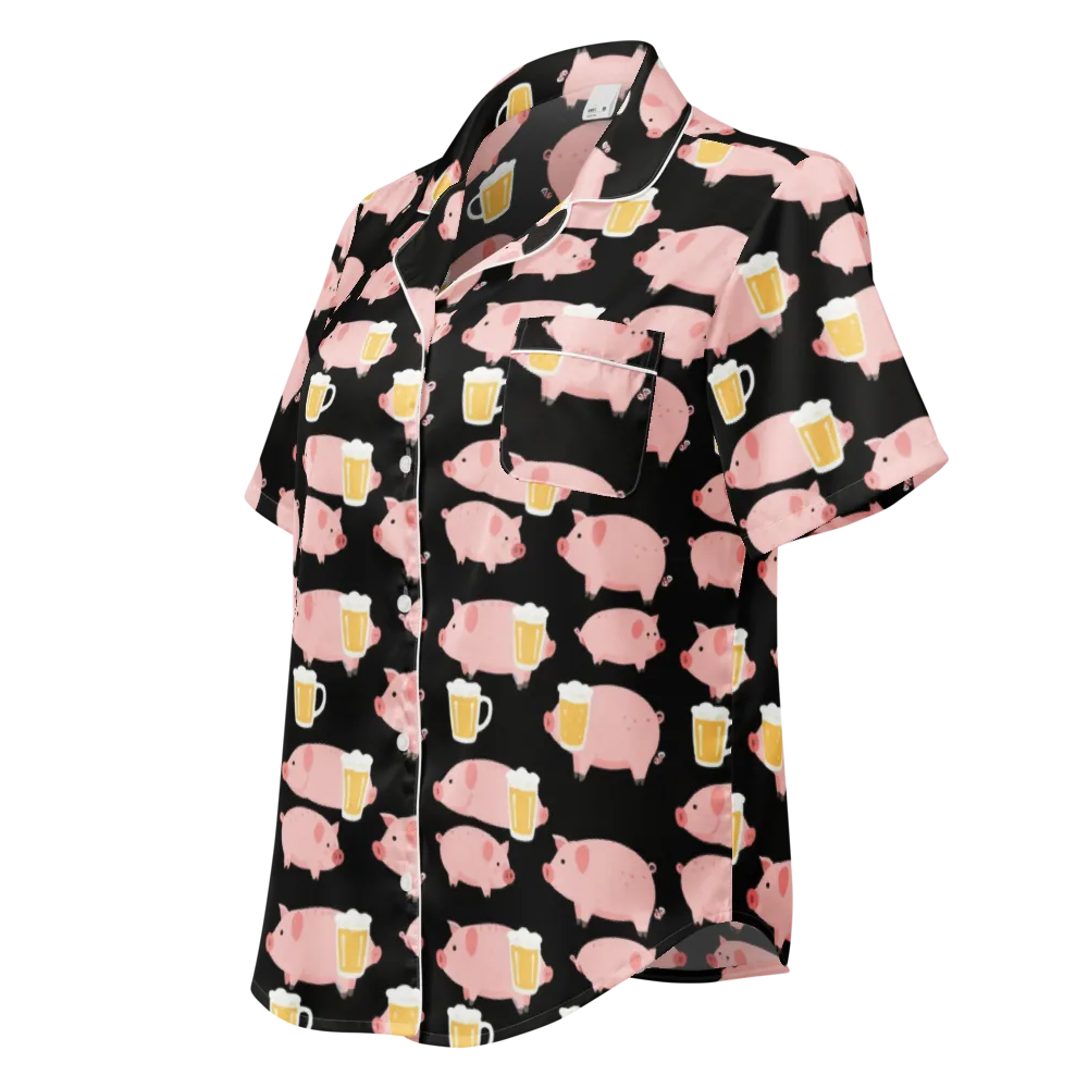 Boozy Barnyard on Women's Short Sleeve Pajama Top — Left Front