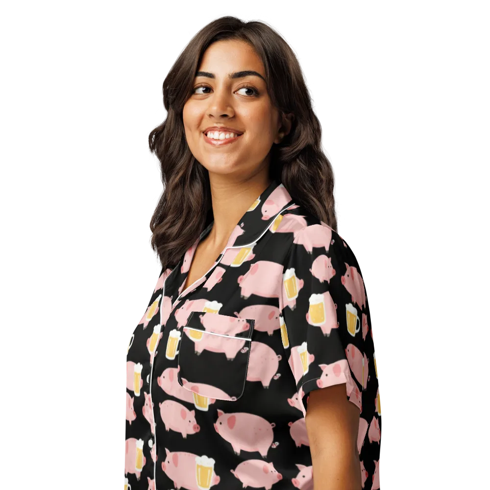 Boozy Barnyard on Women's Short Sleeve Pajama Top — Left Front