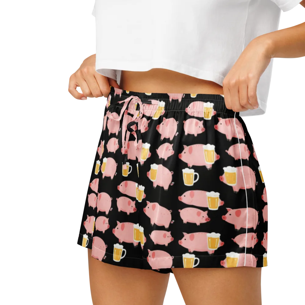 Boozy Barnyard on Women's Pajama Shorts — Left