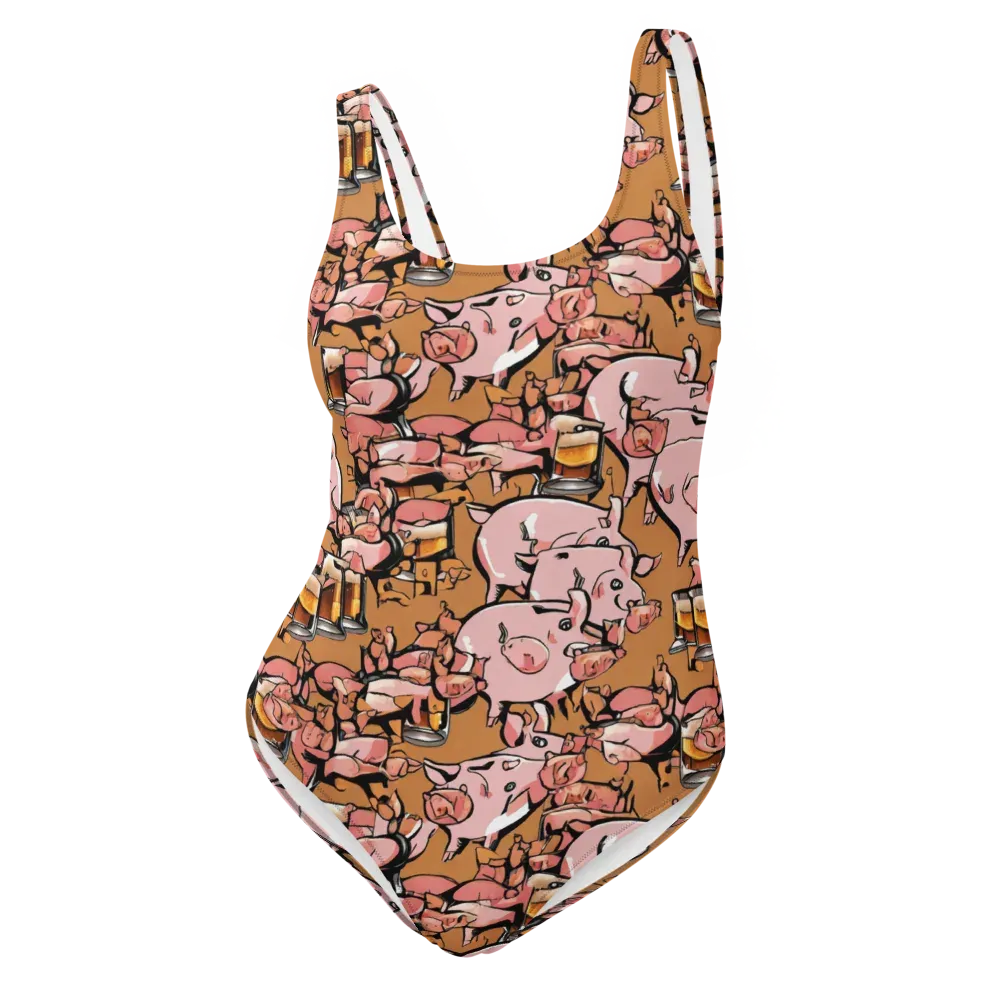 Pigskin Pilsner on One-Piece Swimsuit — Front