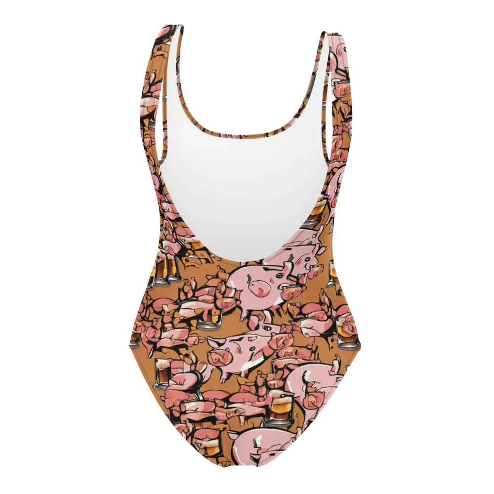 Pigskin Pilsner on One-Piece Swimsuit — Back