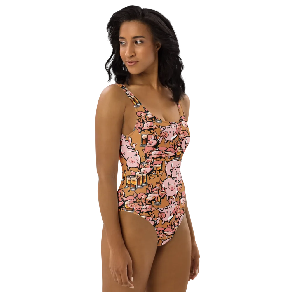 Pigskin Pilsner on One-Piece Swimsuit — Right