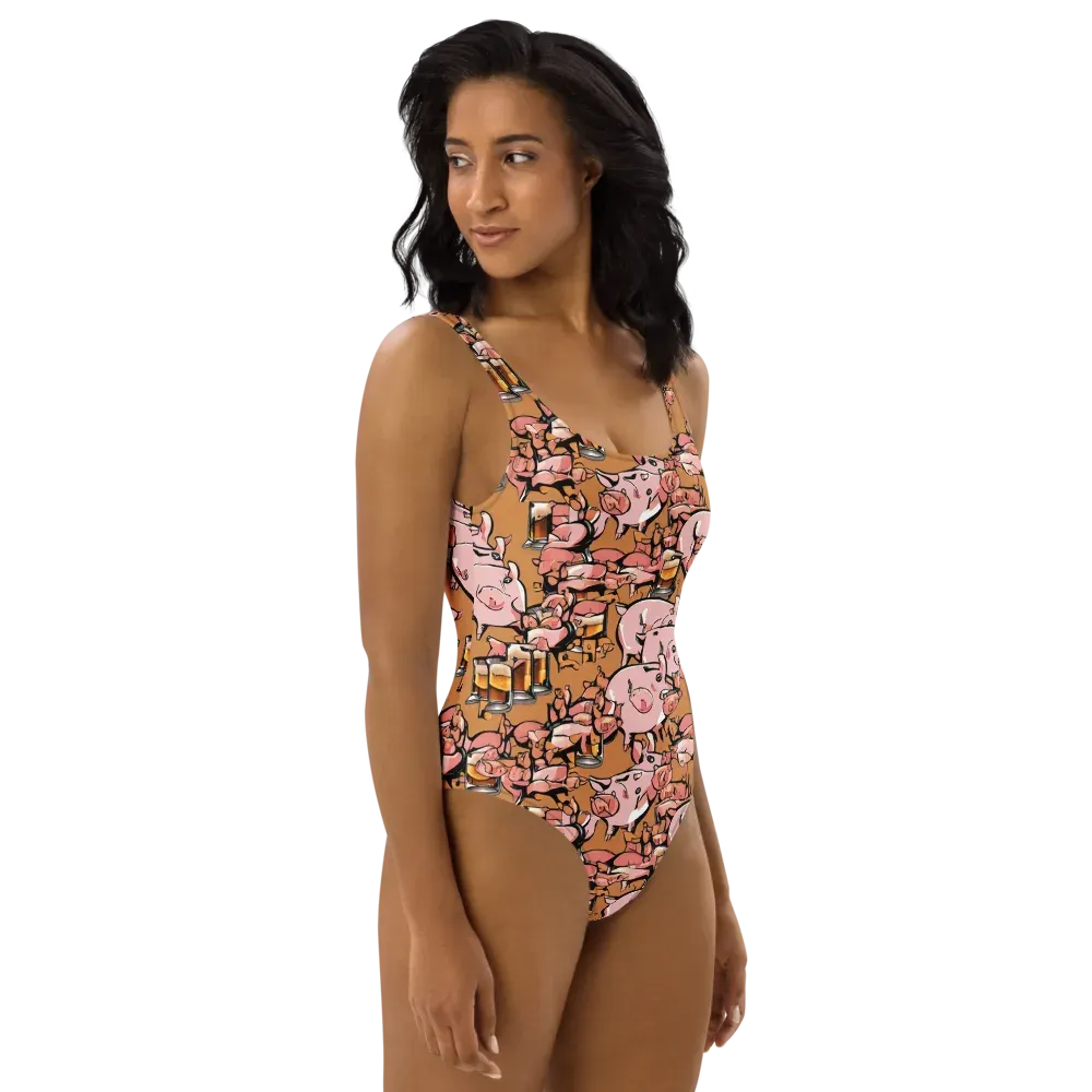 Pigskin Pilsner on One-Piece Swimsuit — Right