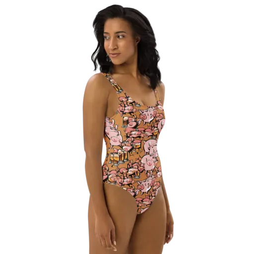 Pigskin Pilsner on a One-Piece Swimsuit