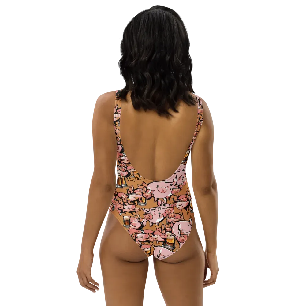 Pigskin Pilsner on One-Piece Swimsuit — Back
