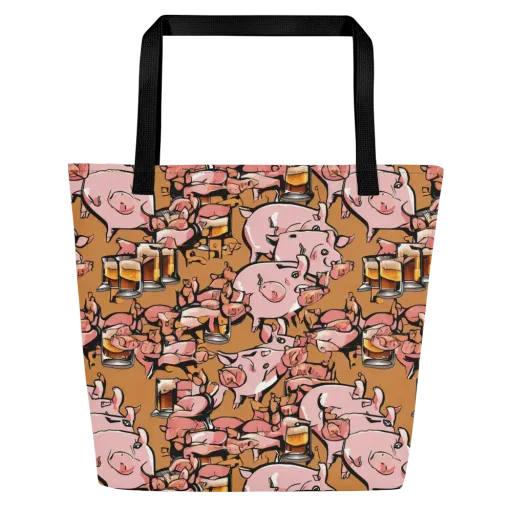 Pigskin Pilsner on a Large Tote Bag W/ Pocket