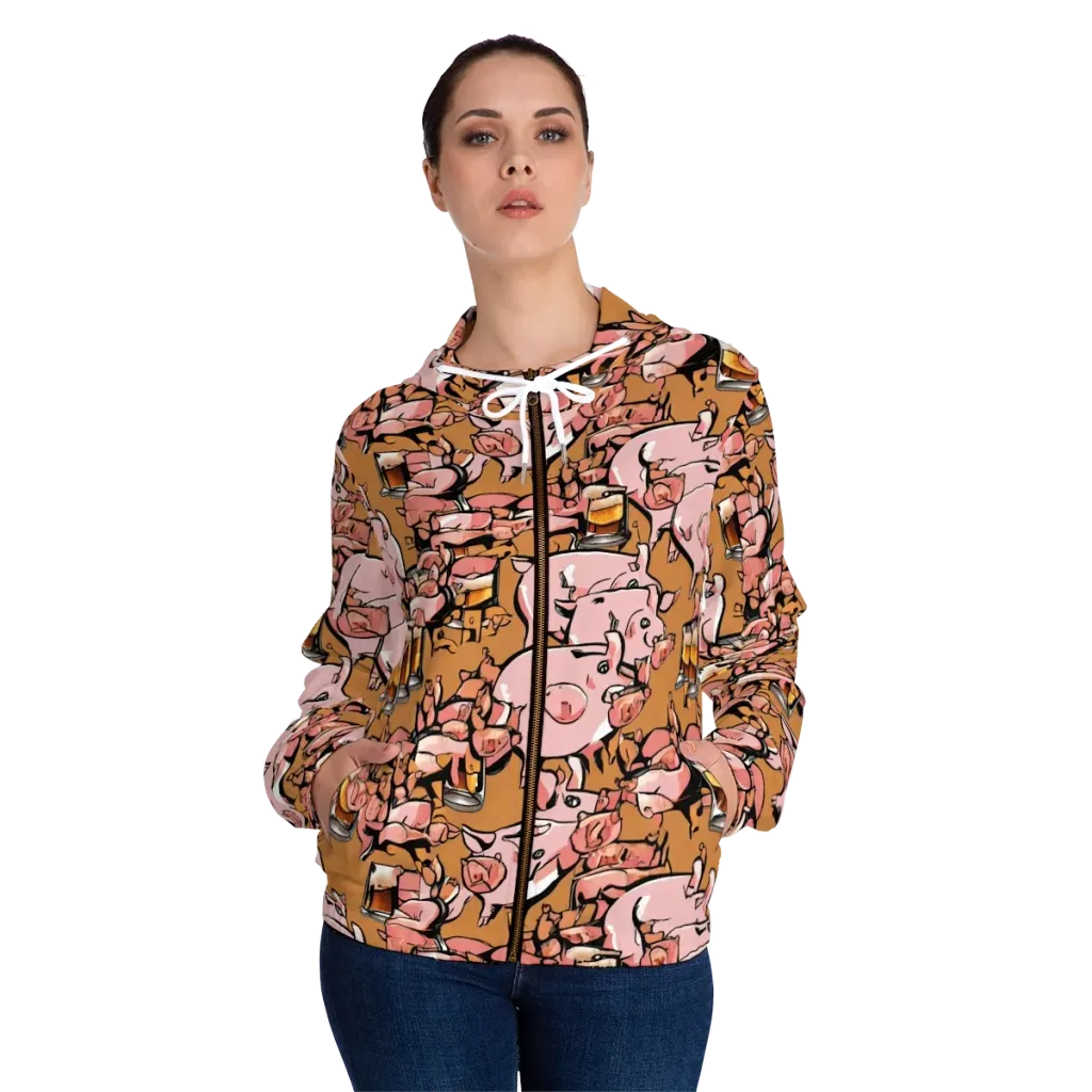 Pigskin Pilsner on Women's Full-Zip Hoodie — Front On Person