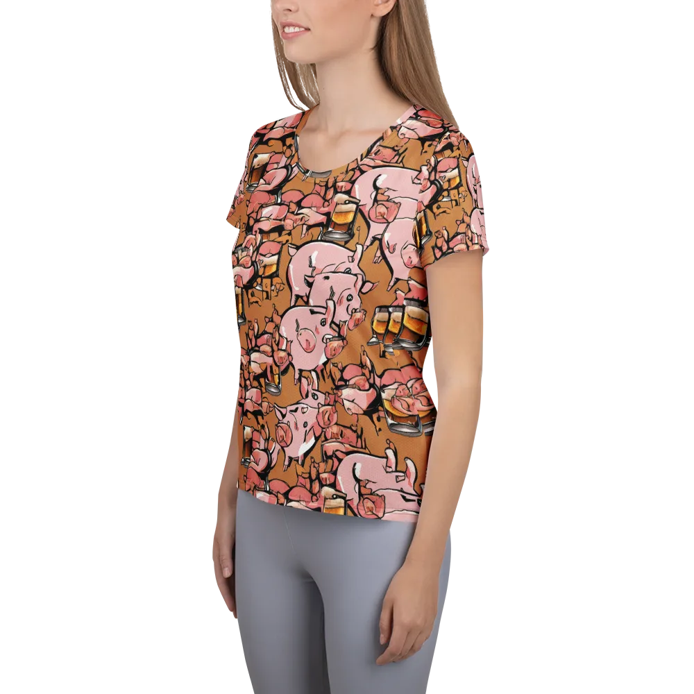 Pigskin Pilsner on Women's Athletic T-Shirt — Left
