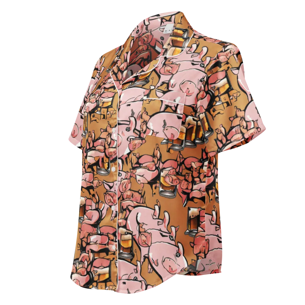 Pigskin Pilsner on Women's Short Sleeve Pajama Top — Left Front