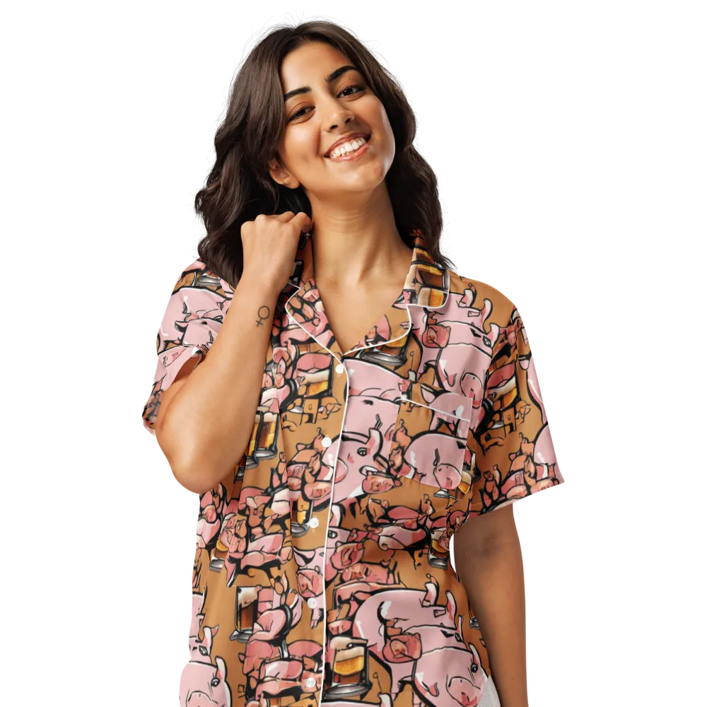 Pigskin Pilsner on Women's Short Sleeve Pajama Top — Front
