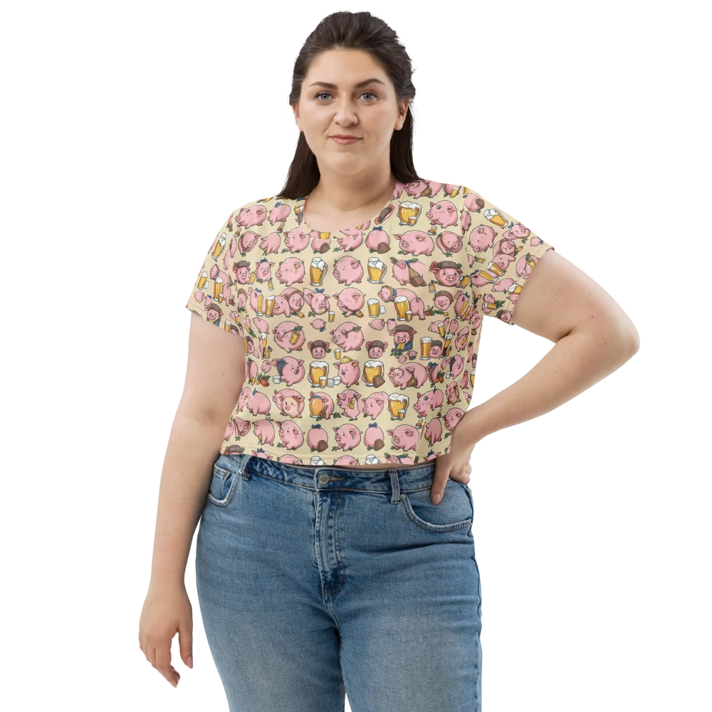 Pigskin Social on Crop Tee — Front