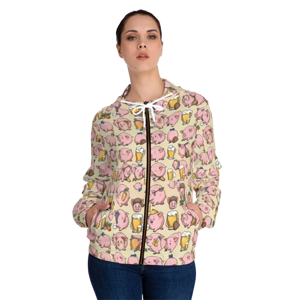 Pigskin Social on Women's Full-Zip Hoodie — Front On Person