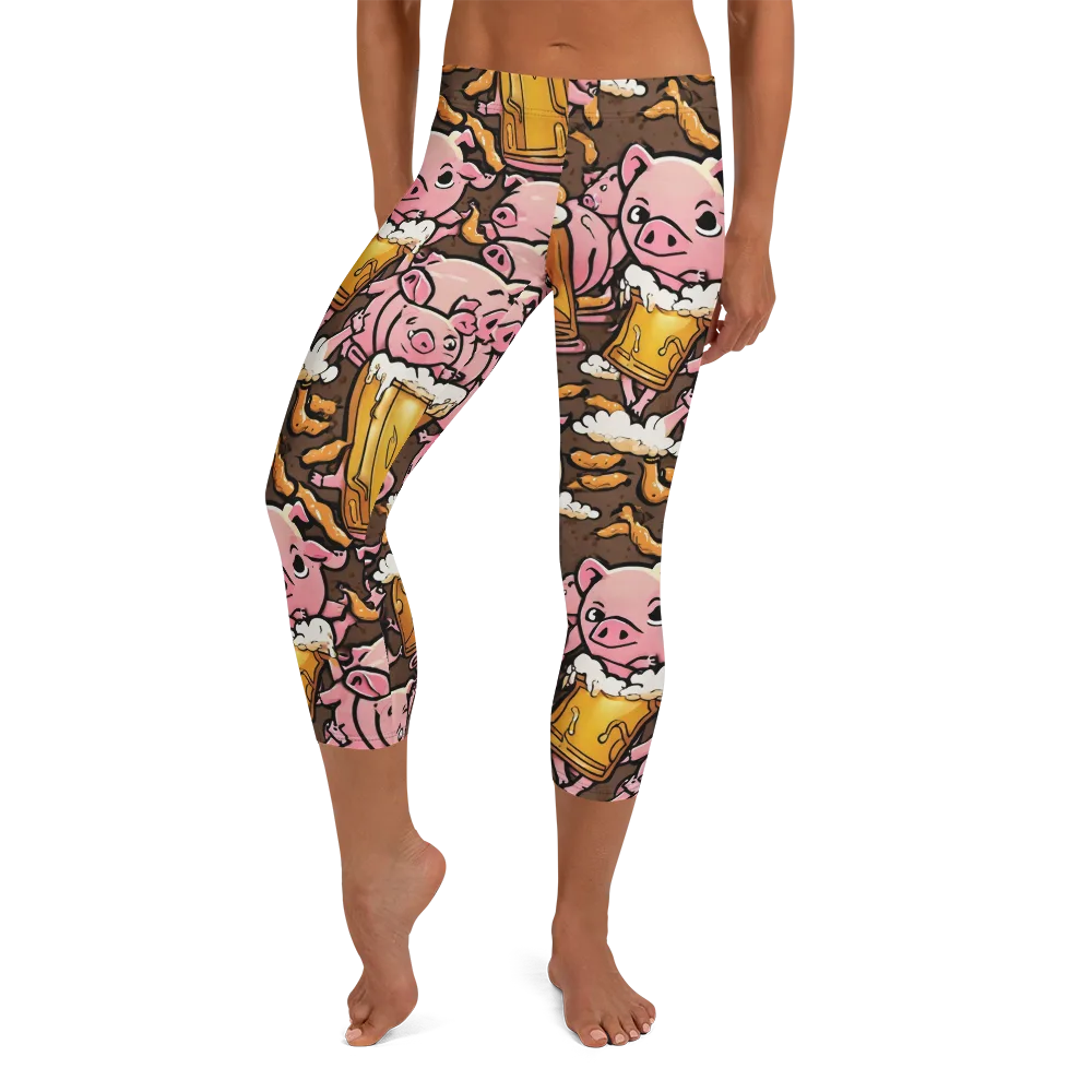 Pigtail Pilsner on Capri Leggings — Front