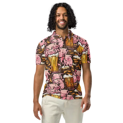 Pigtail Pilsner on a Men's Slim Fit Polo Shirt
