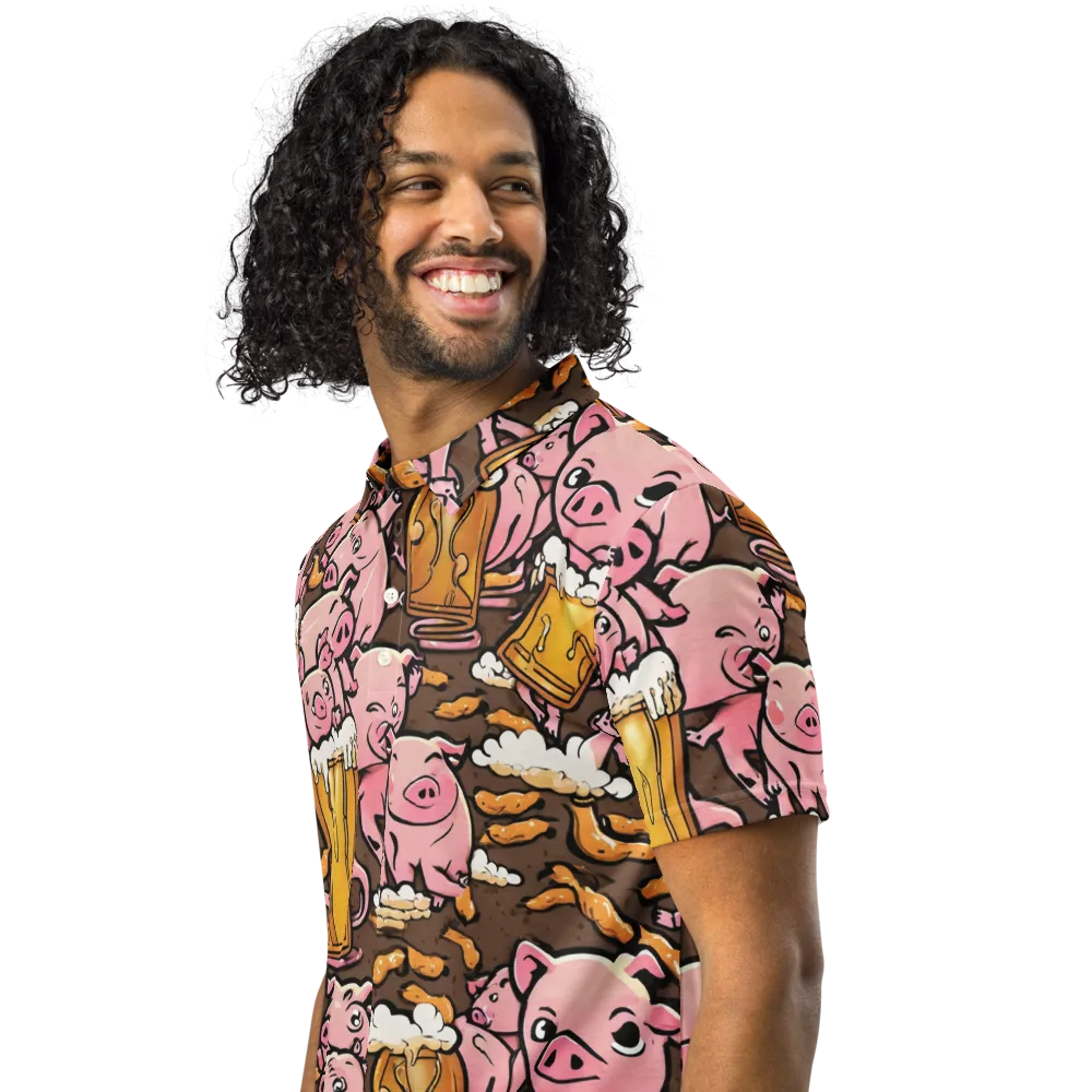 Pigtail Pilsner on Men's Slim Fit Polo Shirt — Left Front