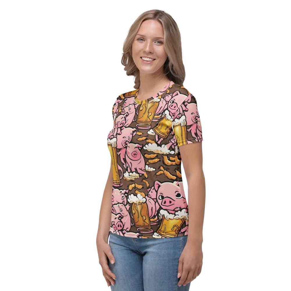Pigtail Pilsner on Women's Crew Neck T-Shirt — Left