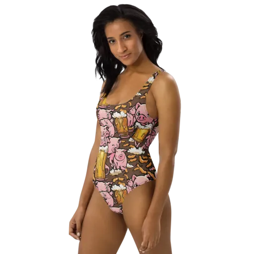 Pigtail Pilsner on a One-Piece Swimsuit
