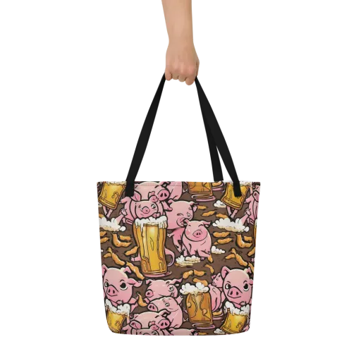 Pigtail Pilsner on a Large Tote Bag W/ Pocket
