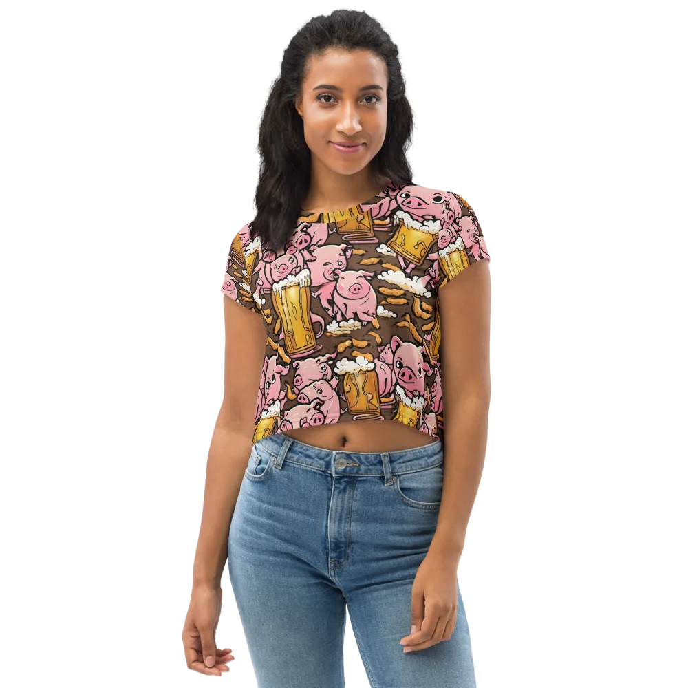 Pigtail Pilsner on Crop Tee — Front
