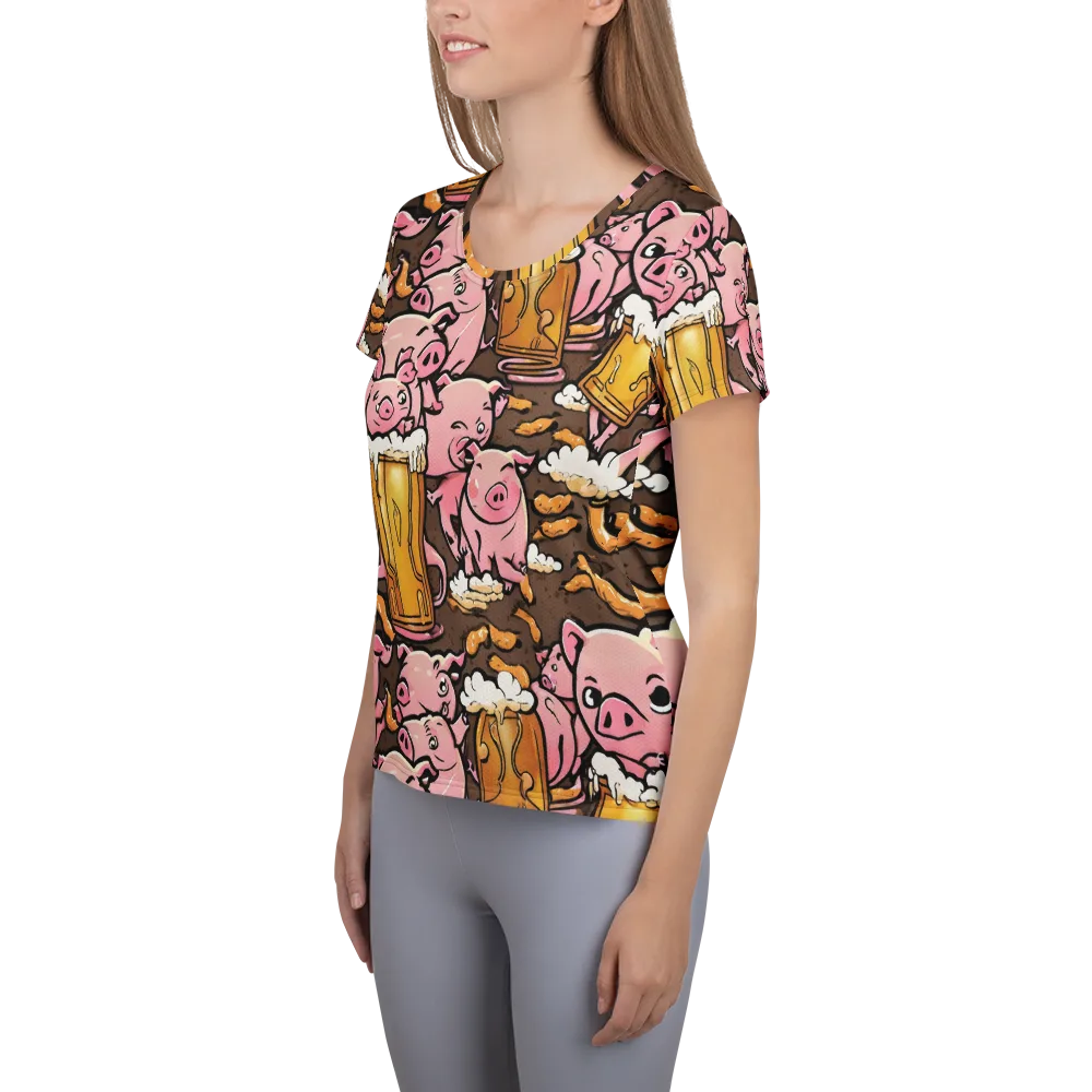 Pigtail Pilsner on Women's Athletic T-Shirt — Left