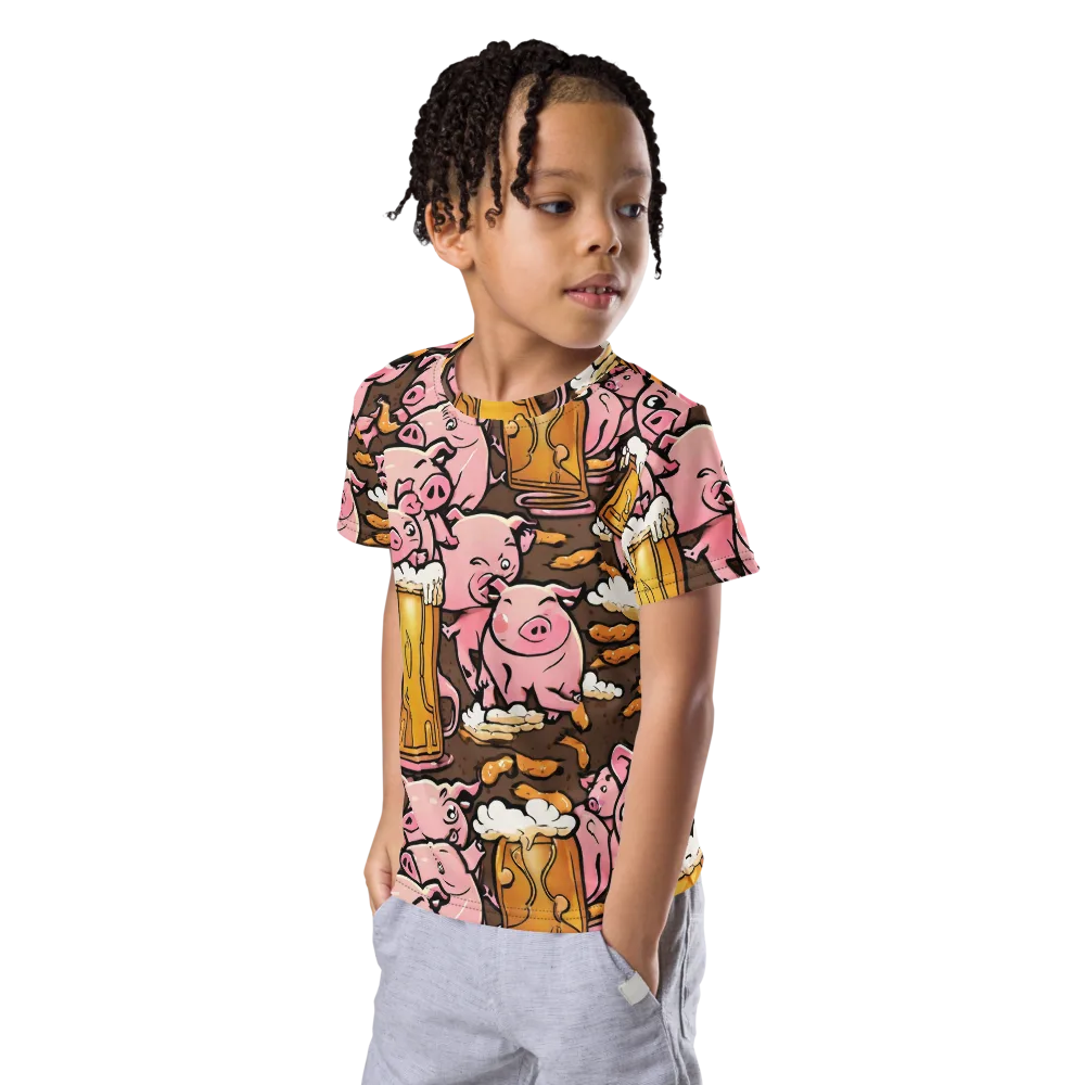 Pigtail Pilsner on Kids Crew Neck T-Shirt — Left Front