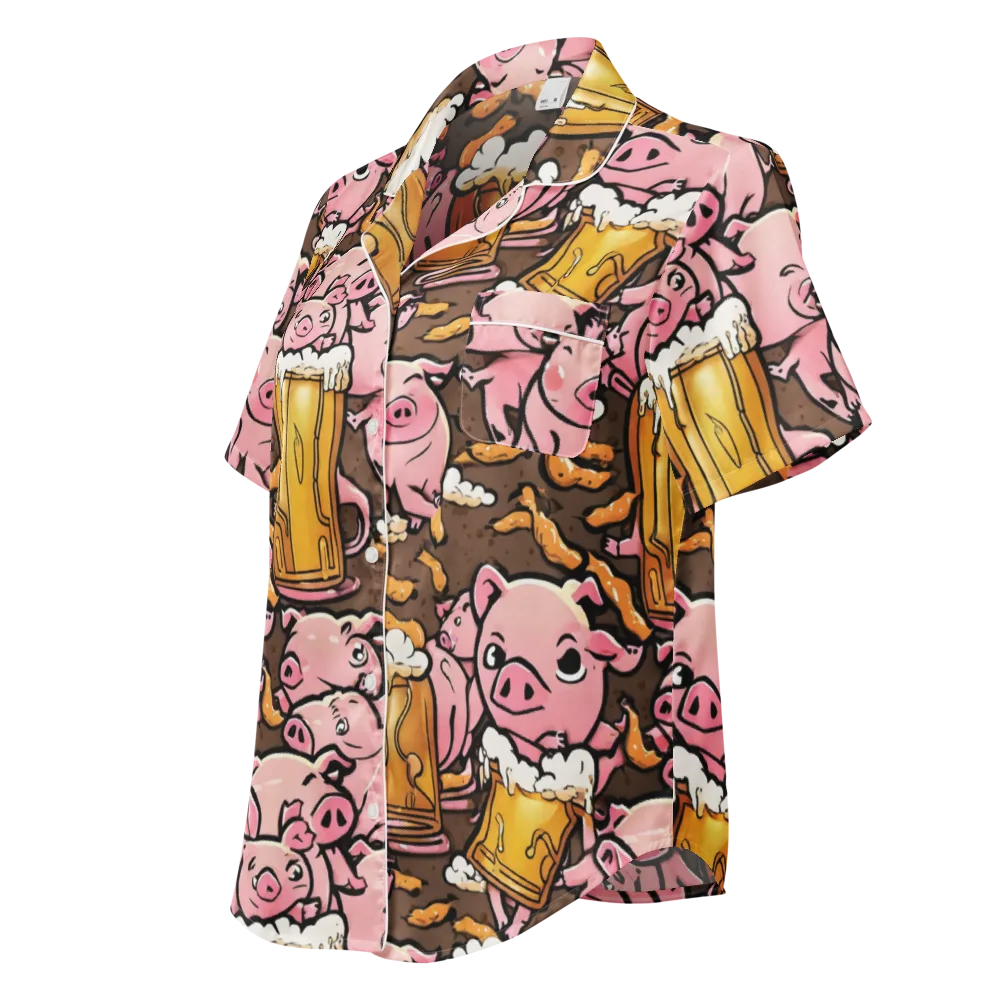 Pigtail Pilsner on Women's Short Sleeve Pajama Top — Left Front