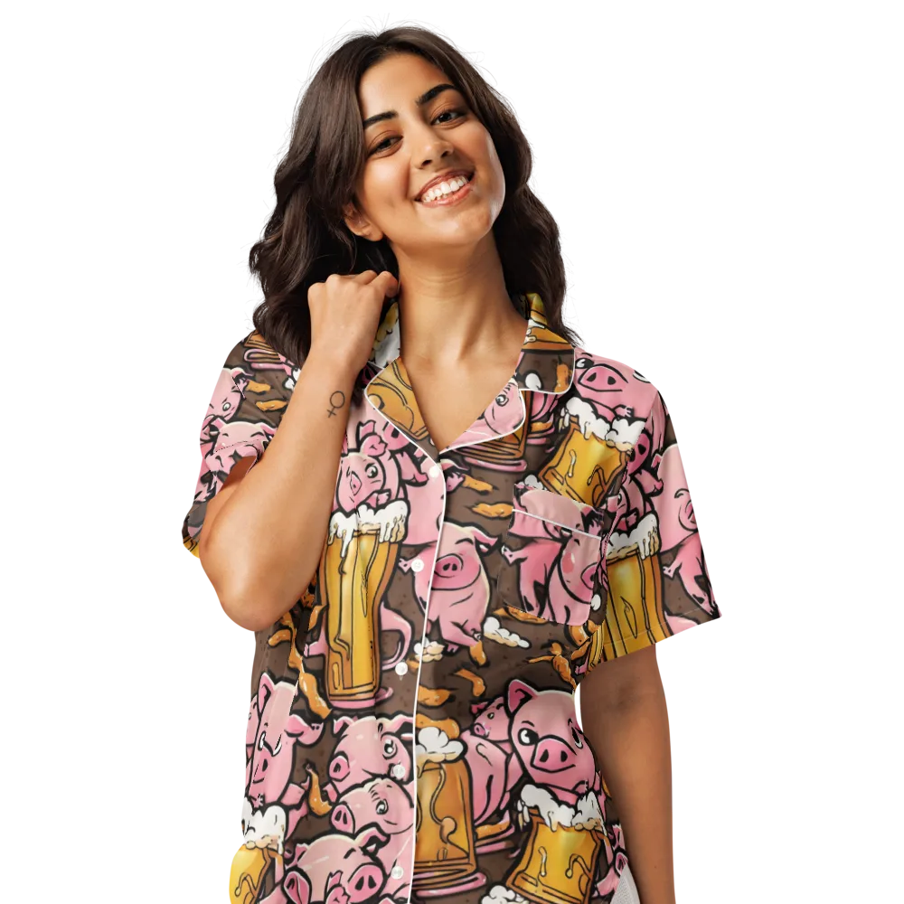 Pigtail Pilsner on Women's Short Sleeve Pajama Top — Front